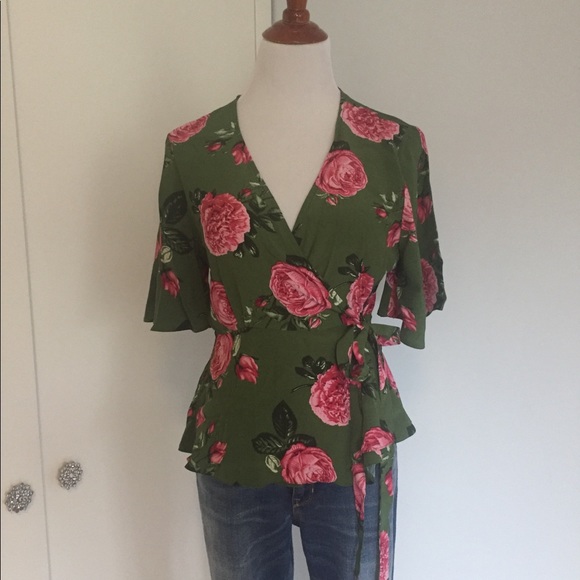 green kimono wrap top